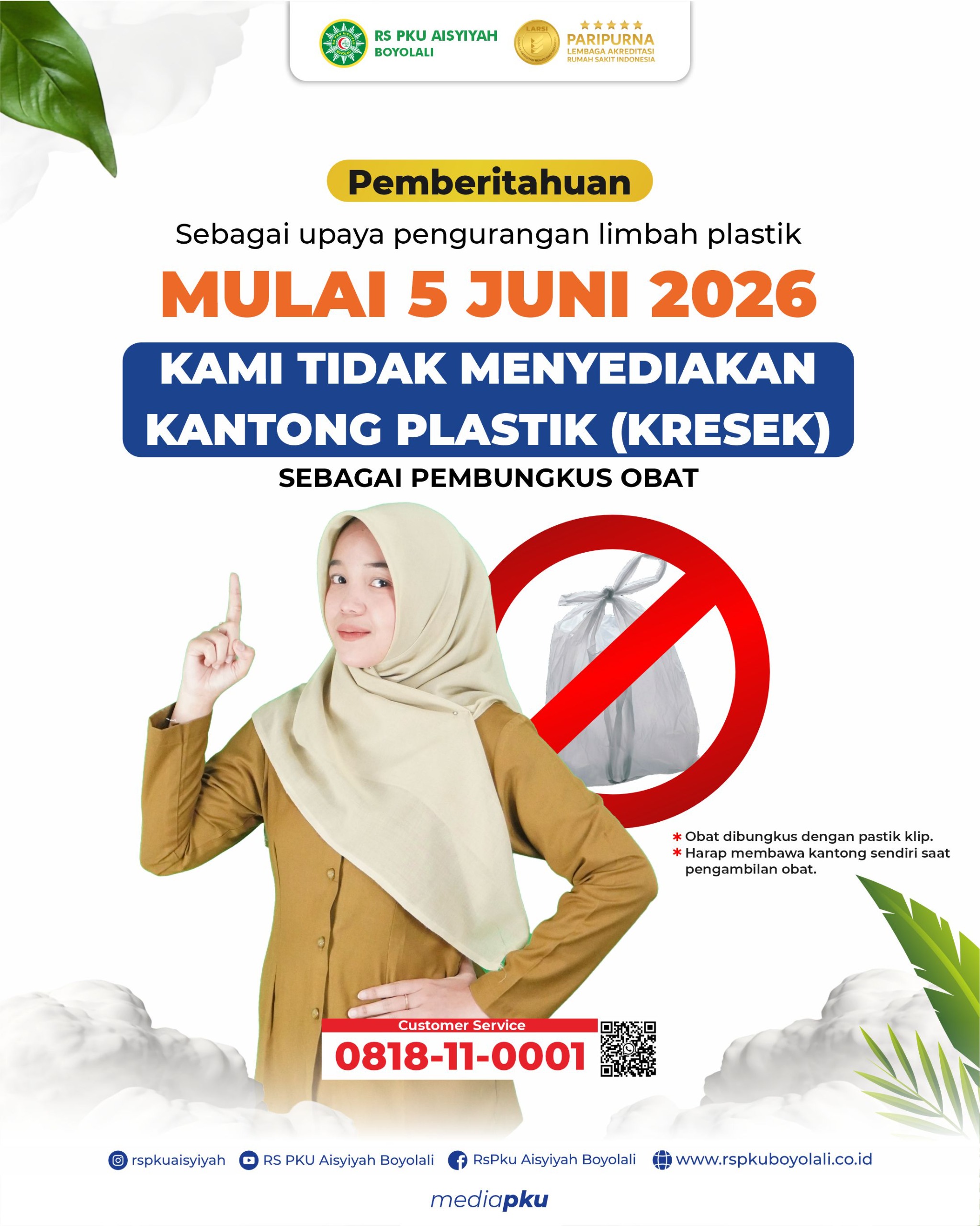 RS PKU Aisyiyah Boyolali Dukung Kelestarian Lingkungan: Mulai 5 Juni 2026, Bebas Kantong Plastik untuk Pembungkus Obat