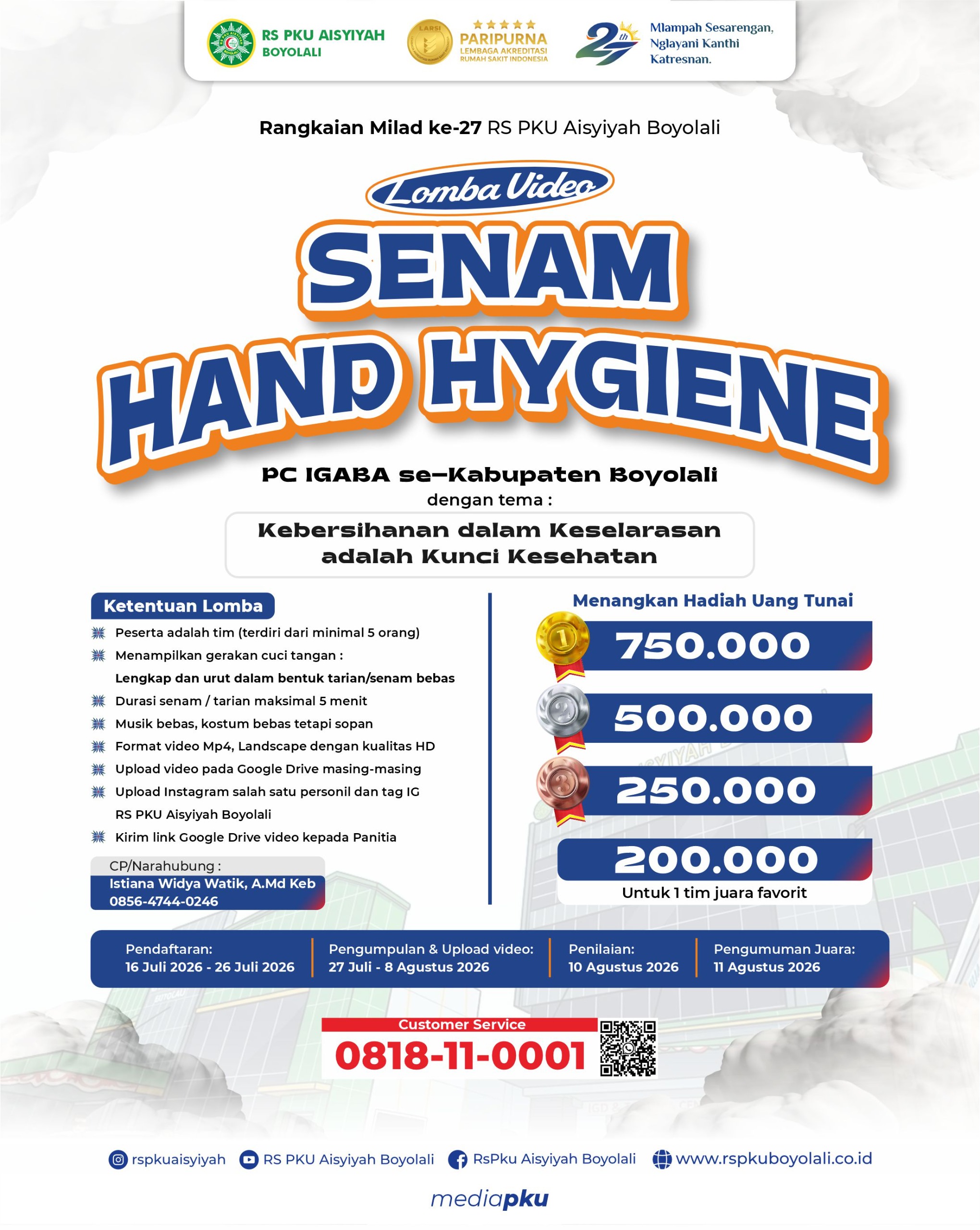 Meriahkan Milad ke-27 RS PKU Aisyiyah Boyolali, Ikuti Lomba Video Senam Hand Hygiene!