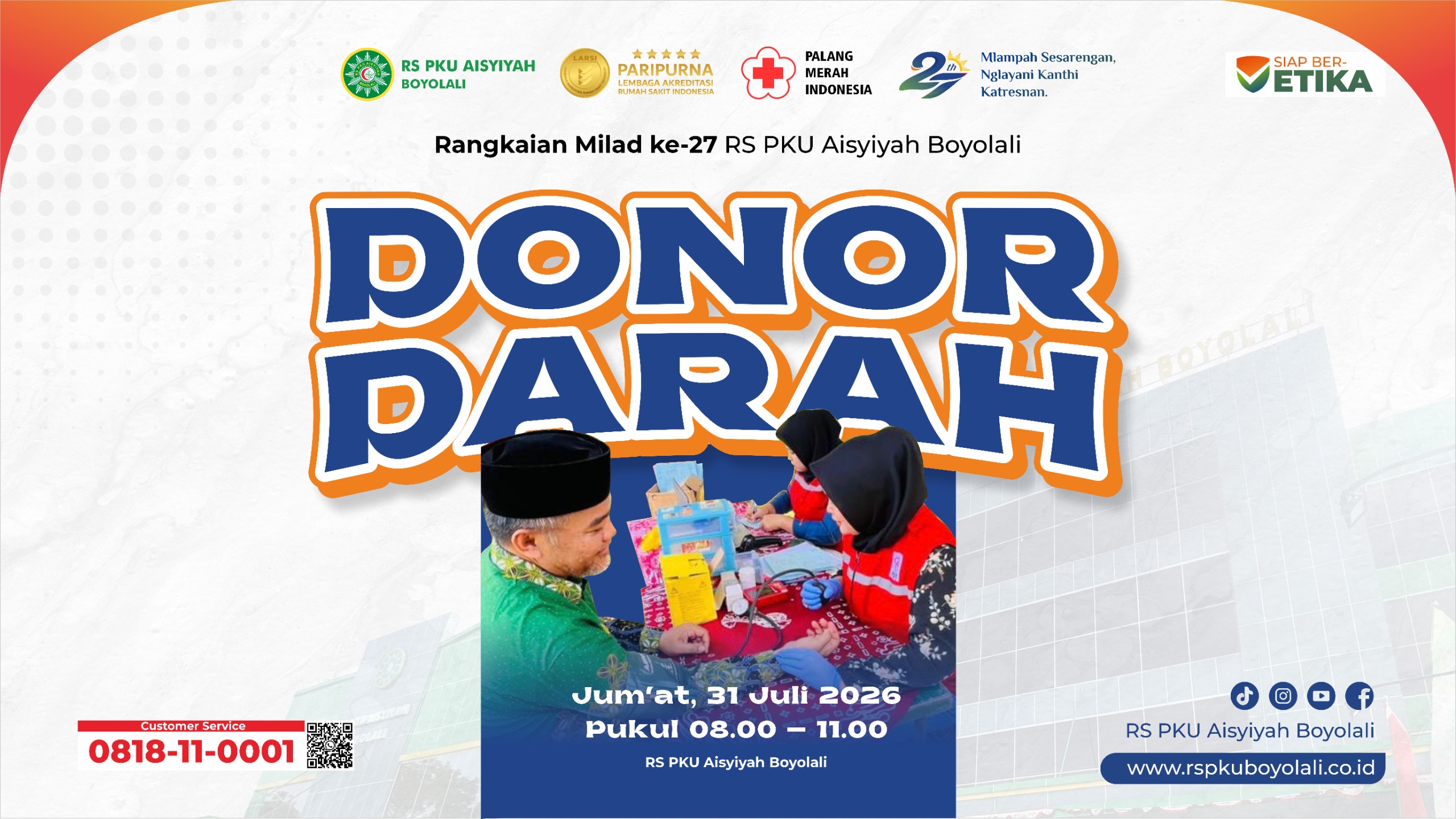 RS PKU Aisyiyah Boyolali Gelar Donor Darah Bersama PMI Kabupaten Boyolali dalam Rangka Milad ke-27