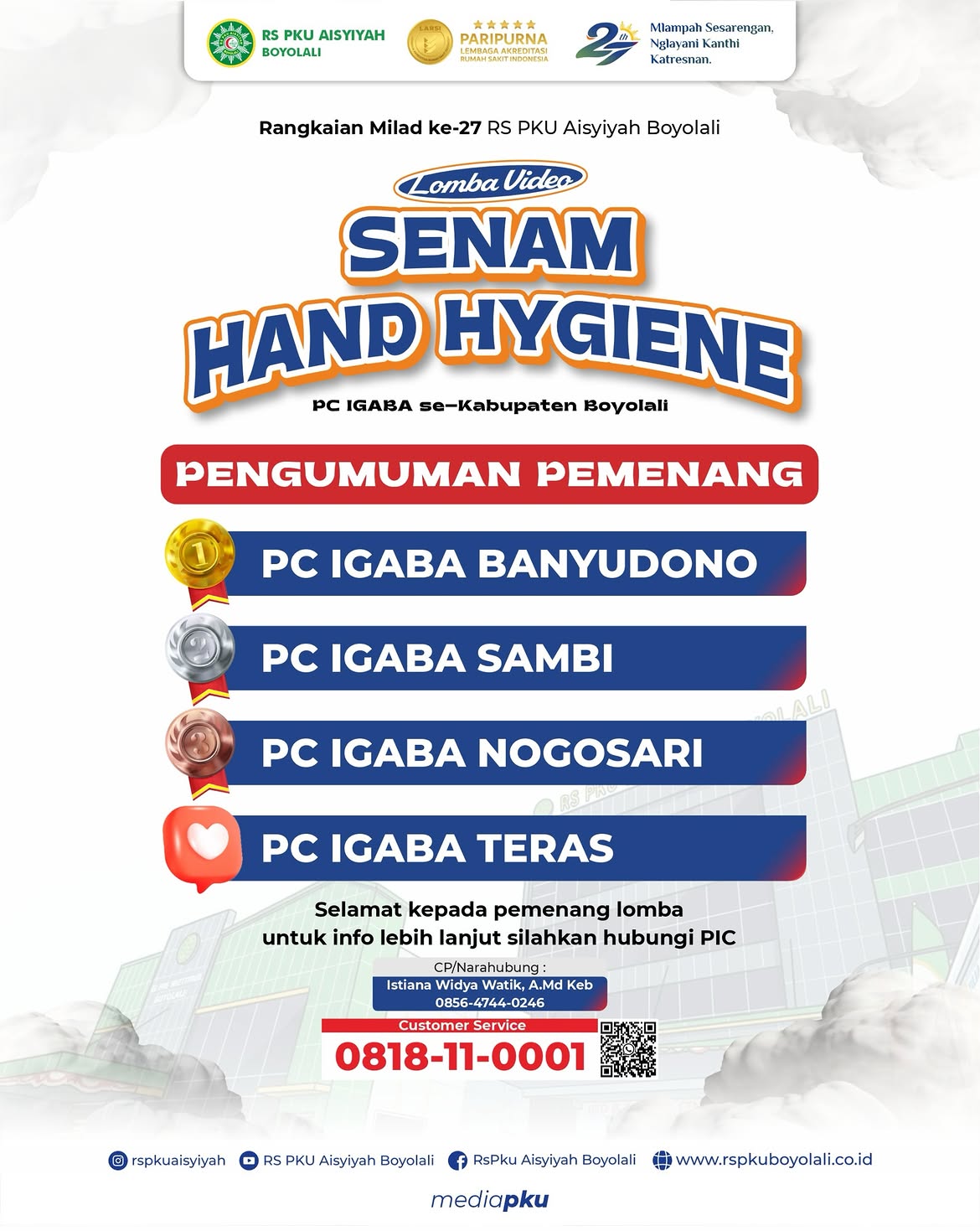 Pengumuman Pemenang Lomba Video Senam Hand Hygiene PC IGABA se-Kabupaten Boyolali