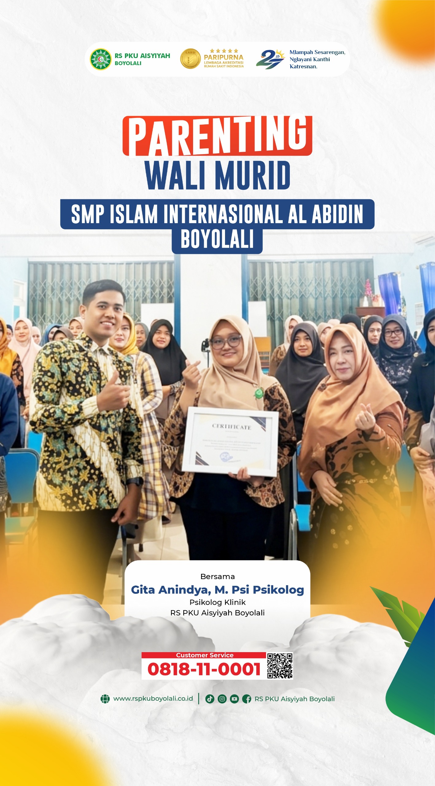 Perkuat Sinergi Orang Tua dan Sekolah, RS PKU Aisyiyah Boyolali Gelar Sesi Parenting di SMP Islam Internasional Al Abidin