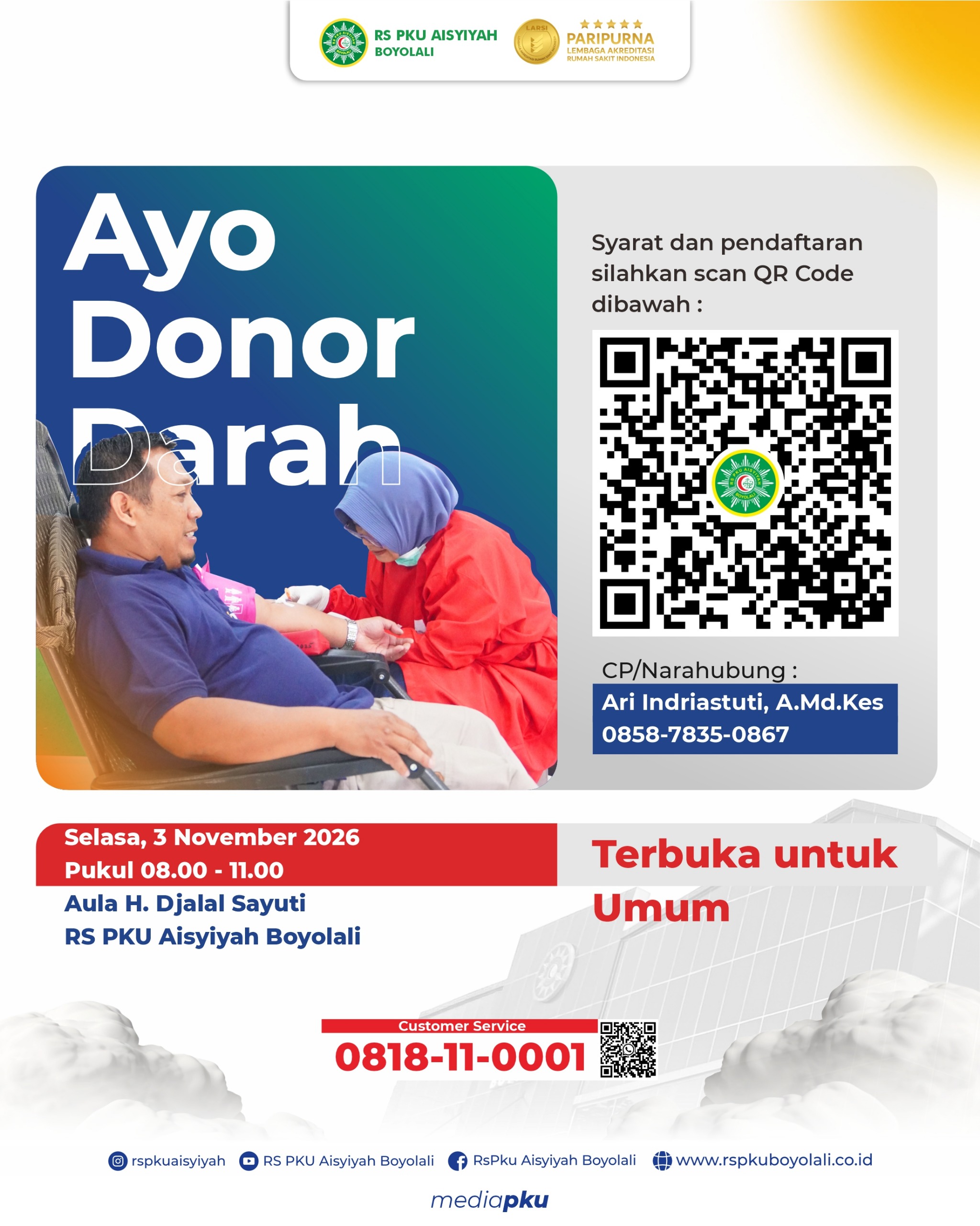 Setetes Darah Sejuta Harapan, RS PKU Aisyiyah Boyolali Gelar Aksi Donor Darah Terbuka untuk Umum